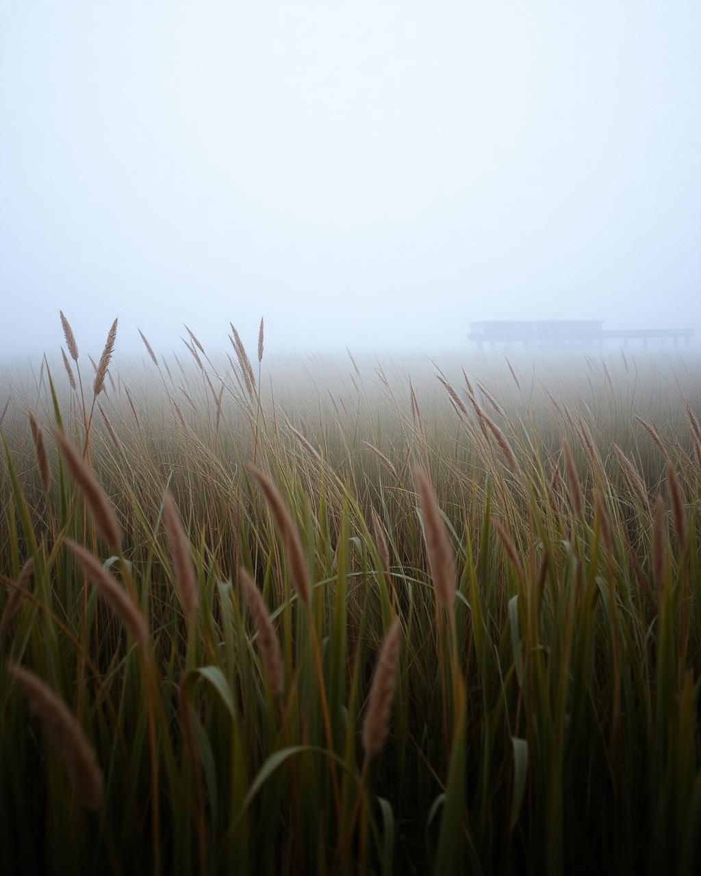 Misty coastal salt marsh at dawn in North Carolina